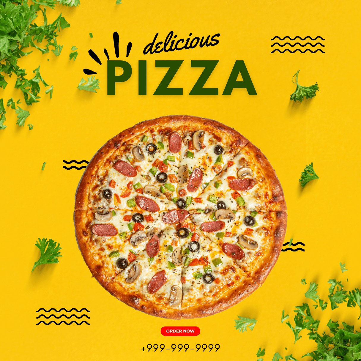 5 Tasty Pizza Social Media Templates Bundle pinterest preview image.
