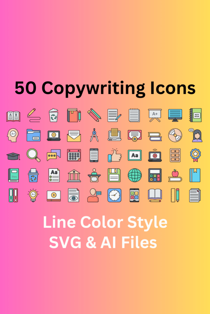 Copywriting Icon Set 50 Line Color Icons - SVG And AI Files - MasterBundles