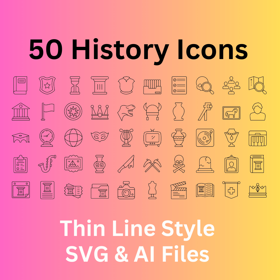 History Icon Set 50 Outline Icons - SVG And AI Files cover image.