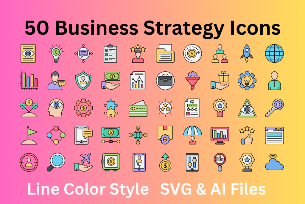 Business Strategy Icon Set 50 Line Color Icons - SVG And AI Files ...