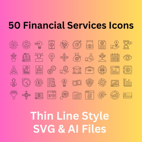 Financial Services Icon Set 50 Outline Icons - SVG And AI Files cover image.