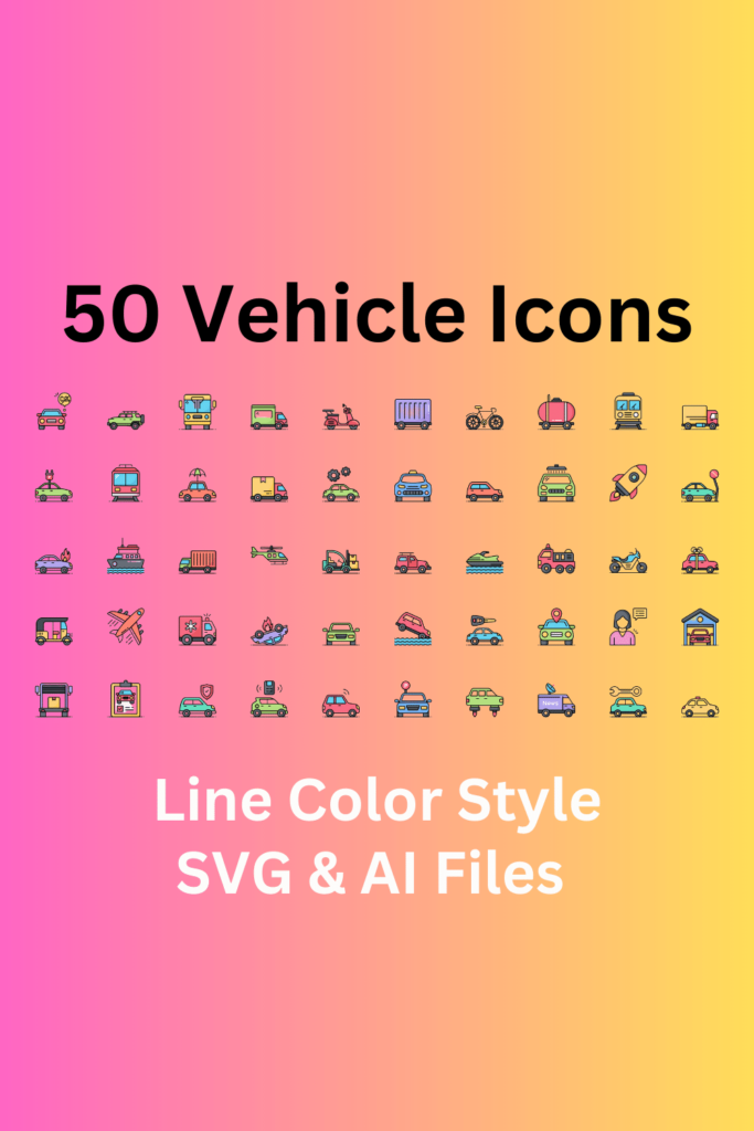 Vehicle Icon Set 50 Line Color Icons - SVG And AI Files - MasterBundles