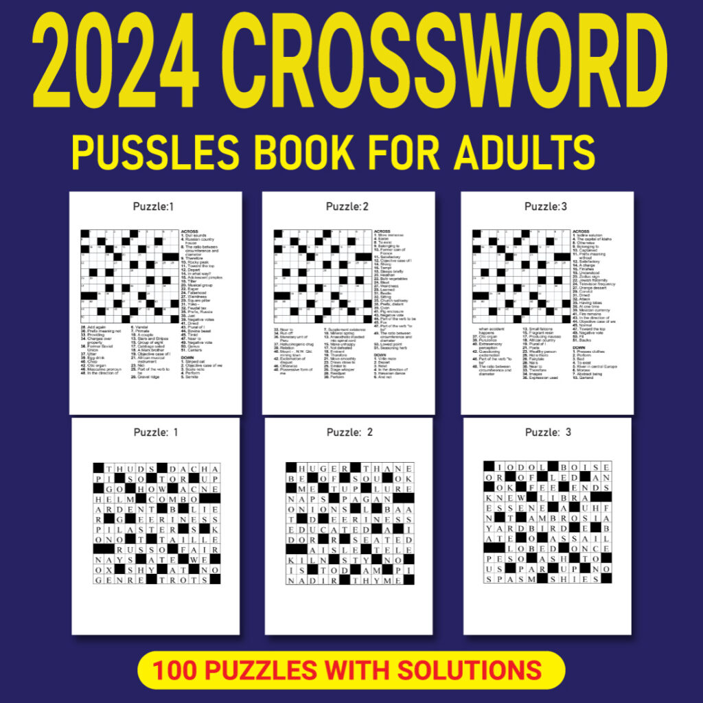 2024 Crossword Puzzles Book For Adults - MasterBundles
