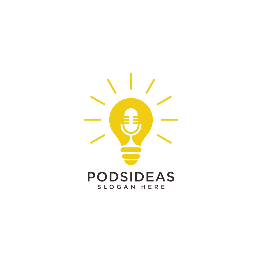 podcast with lightbulb idea logo vector design preview image.