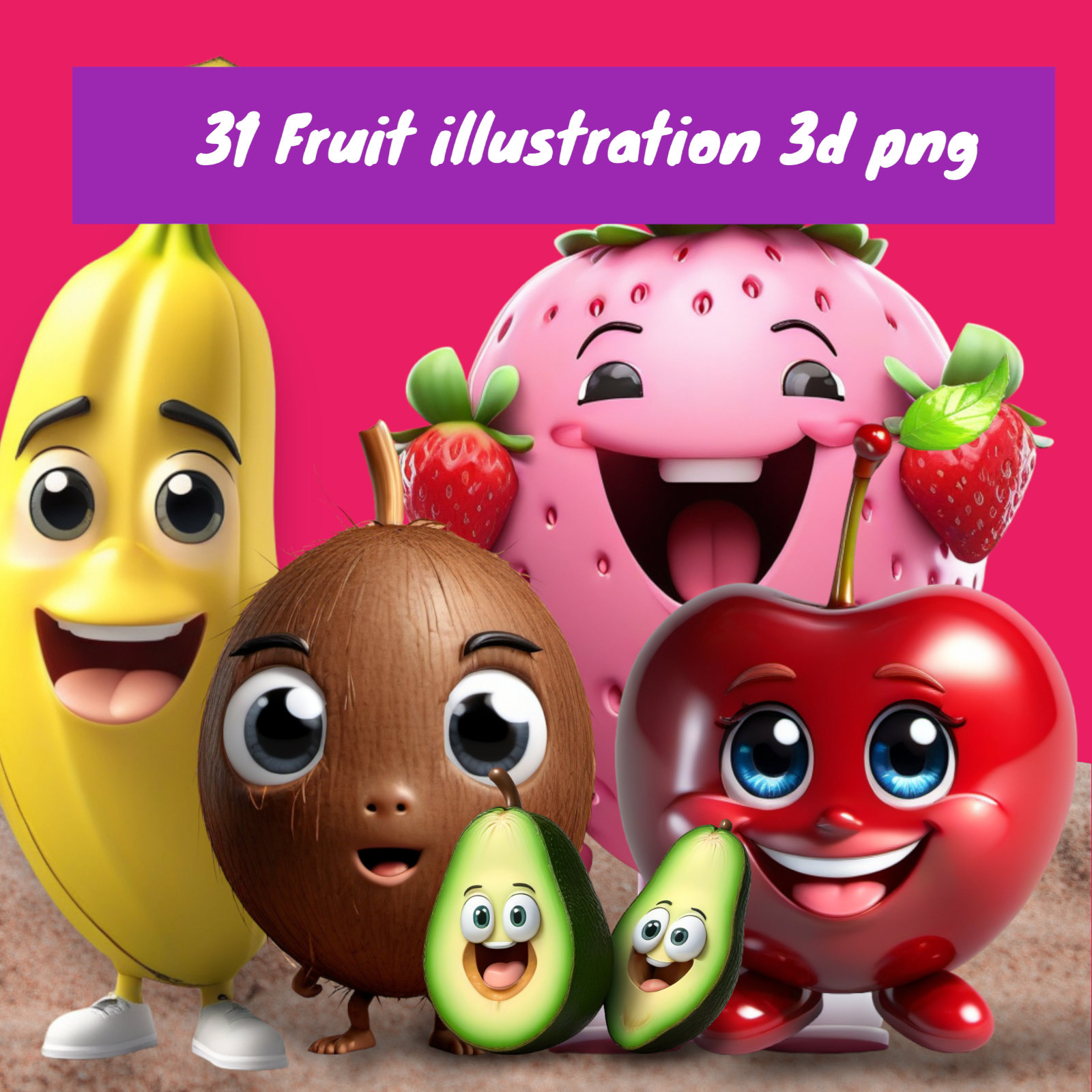 31 Fruit illustration 3d png preview image.
