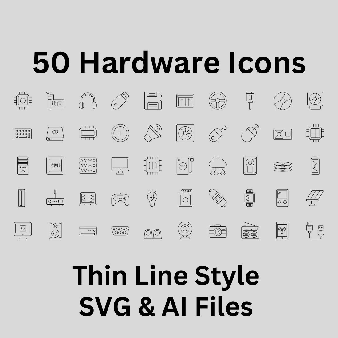 Hardware Set 50 Outline Icons - SVG And AI Files preview image.