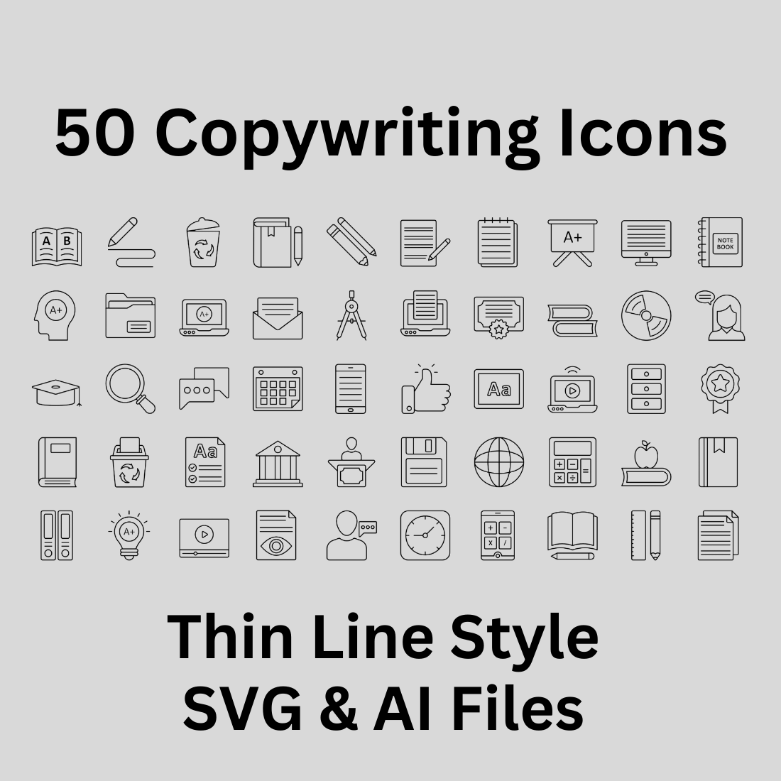 Copywriting Icon Set 50 Outline Icons - SVG And AI Files preview image.