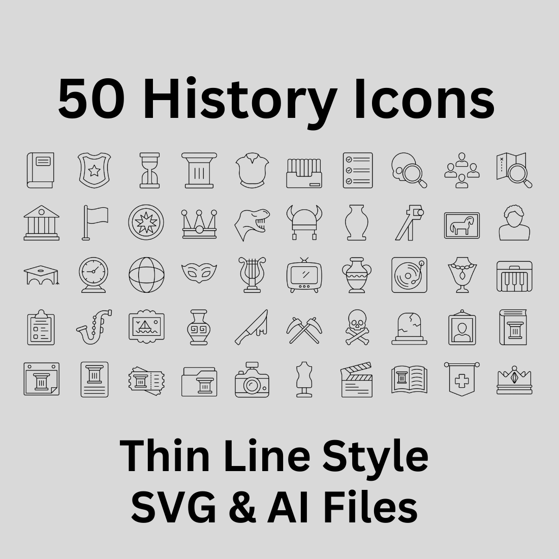History Icon Set 50 Outline Icons - SVG And AI Files preview image.