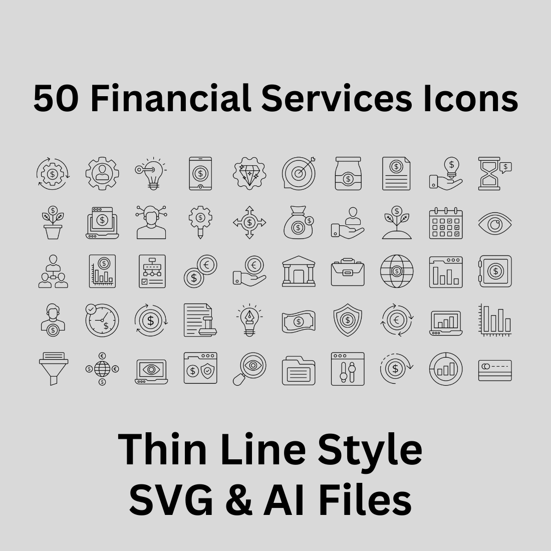 Financial Services Icon Set 50 Outline Icons - SVG And AI Files preview image.
