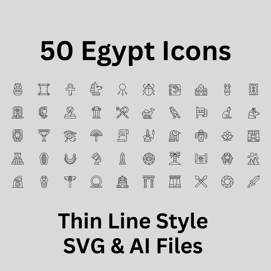Egypt Icon Set 50 Outline Icons - SVG And AI Files preview image.