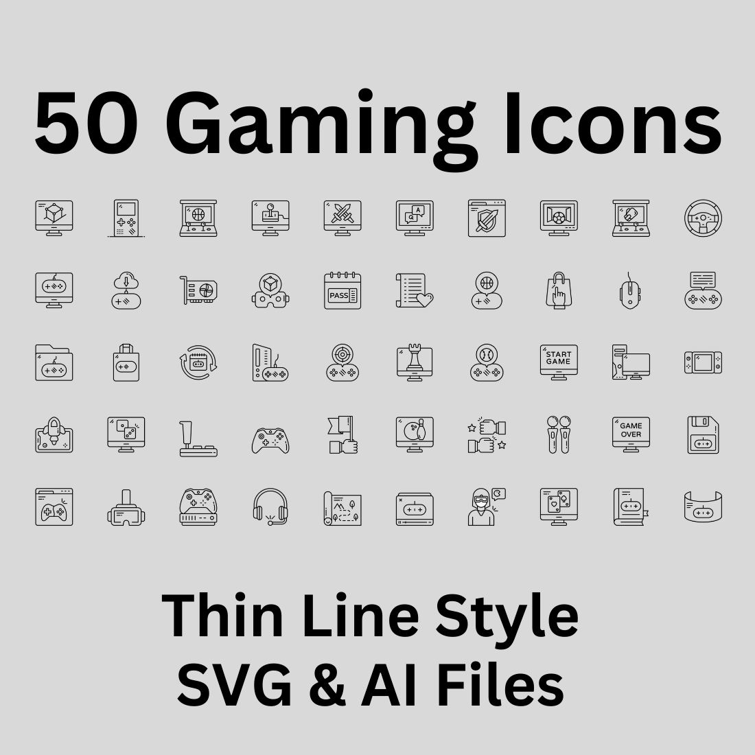 Gaming Icon Set 50 Outline Icons - SVG And AI Files preview image.