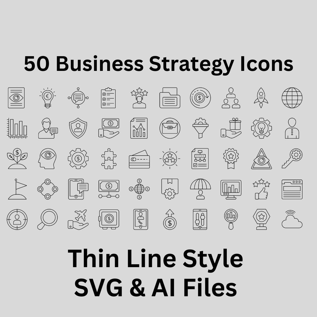 Business Strategy Icon Set 50 Outline Icons - SVG And AI Files preview image.