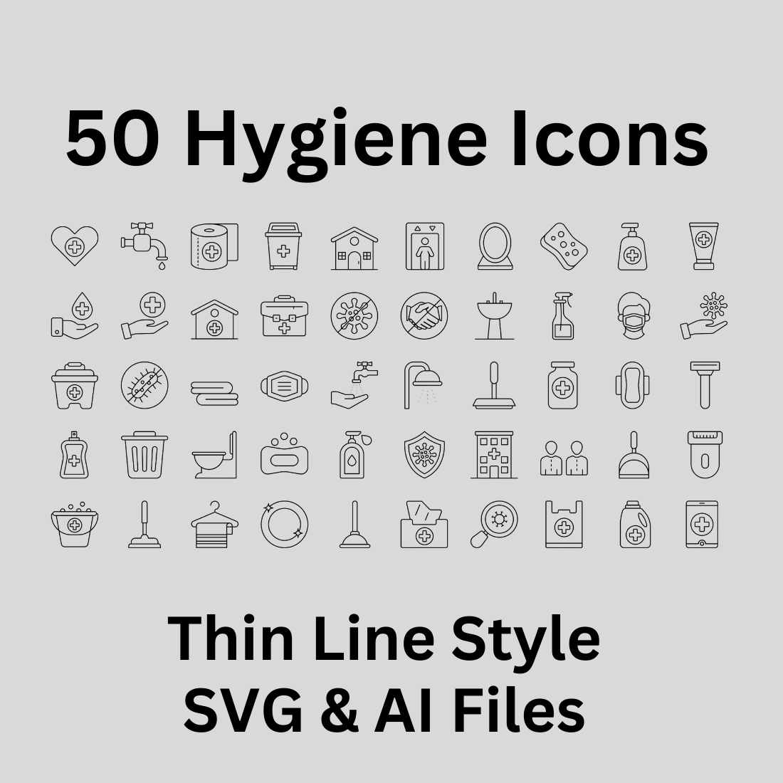 Hygiene Icon Set 50 Outline Icons - SVG And AI Files preview image.