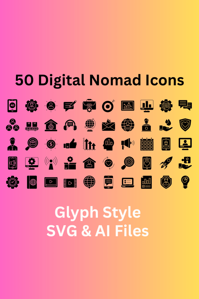 Digital Nomad Set 50 Glyph Icons - SVG And AI Files - MasterBundles