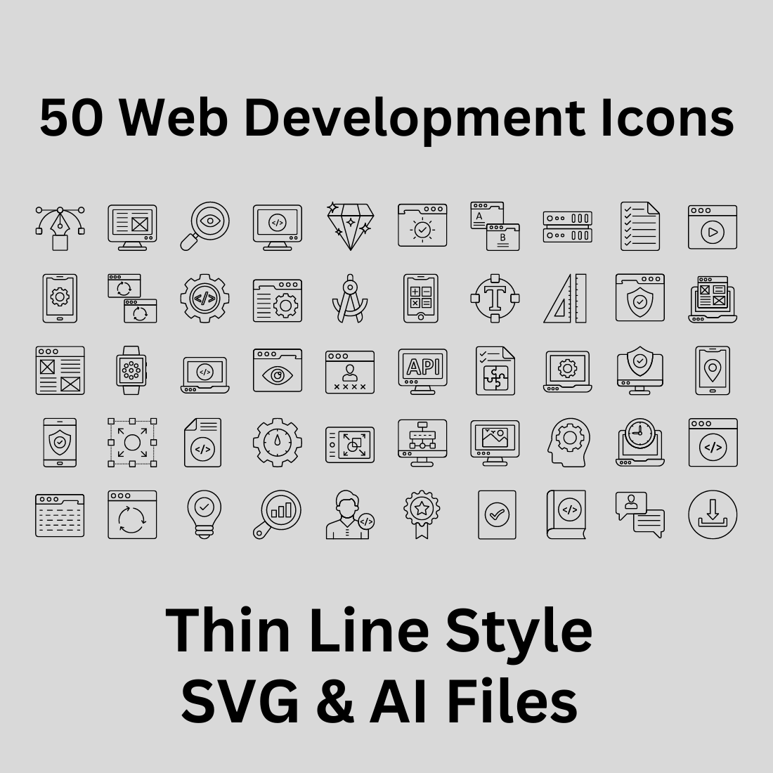 Web Development Icon Set 50 Outline Icons - SVG And AI Files preview image.