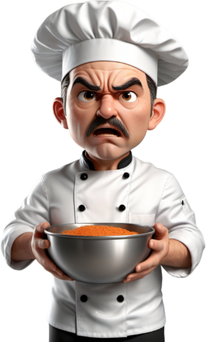 48chef is holding a mixing bowl with angry expression 940