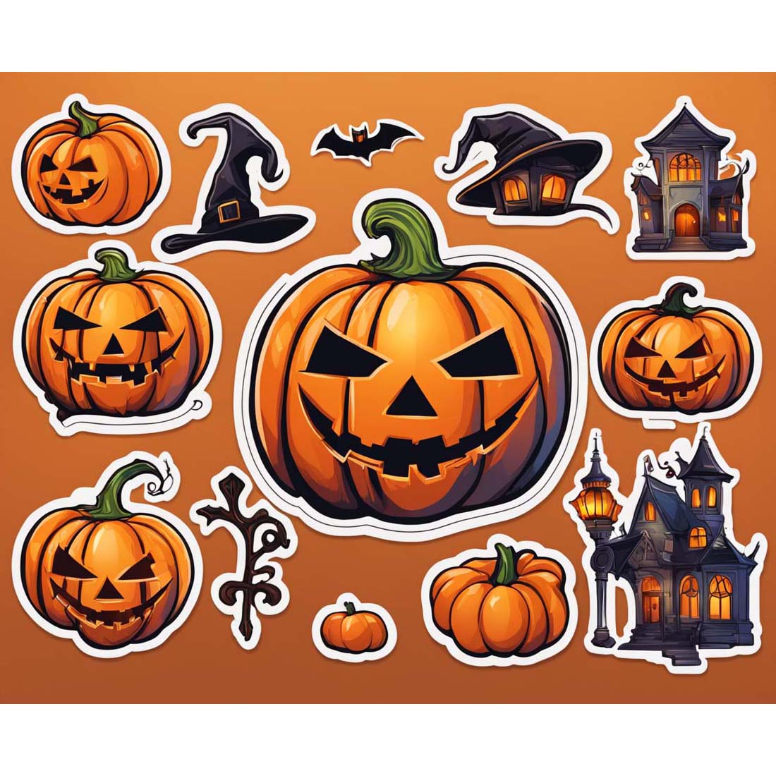 Halloween pumpkin sticker pack preview image.