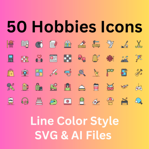 Hobbies Icon Set 50 Line Color Icons - SVG And AI Files cover image.