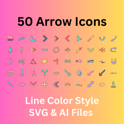 Arrows Icon Set 50 Line Color Icons - SVG And AI Files cover image.