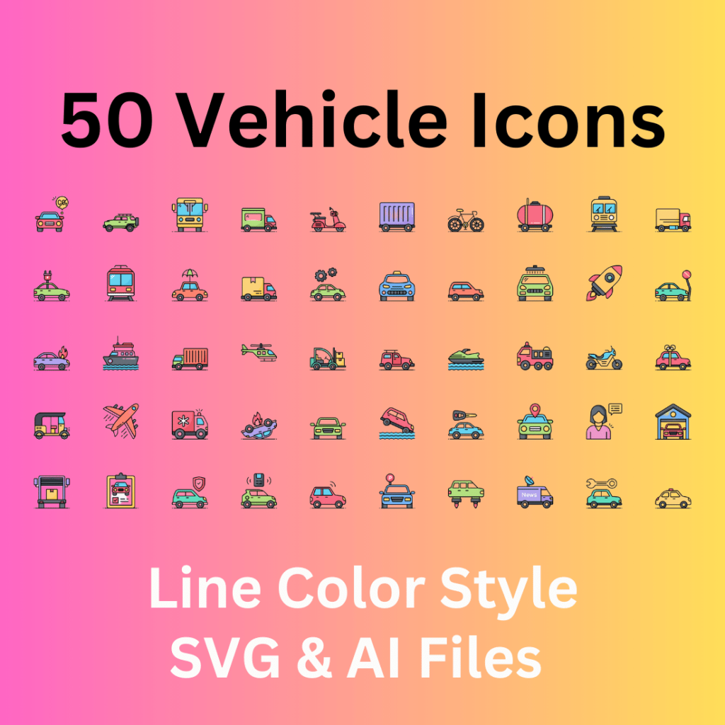 Vehicle Icon Set 50 Line Color Icons - SVG And AI Files - MasterBundles