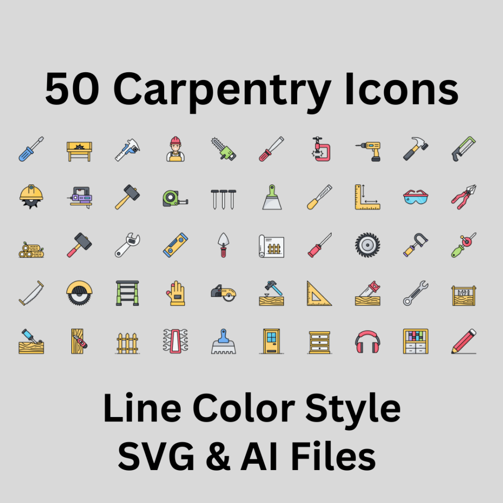 Carpentry Icon Set 50 Line Color Icons - SVG And AI Files - MasterBundles