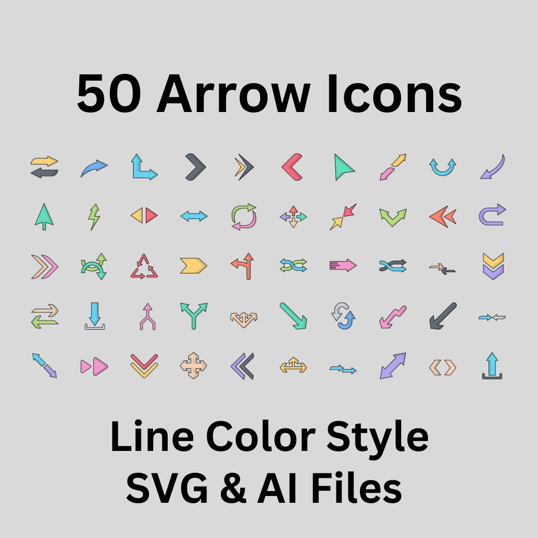 Arrows Icon Set 50 Line Color Icons - SVG And AI Files preview image.