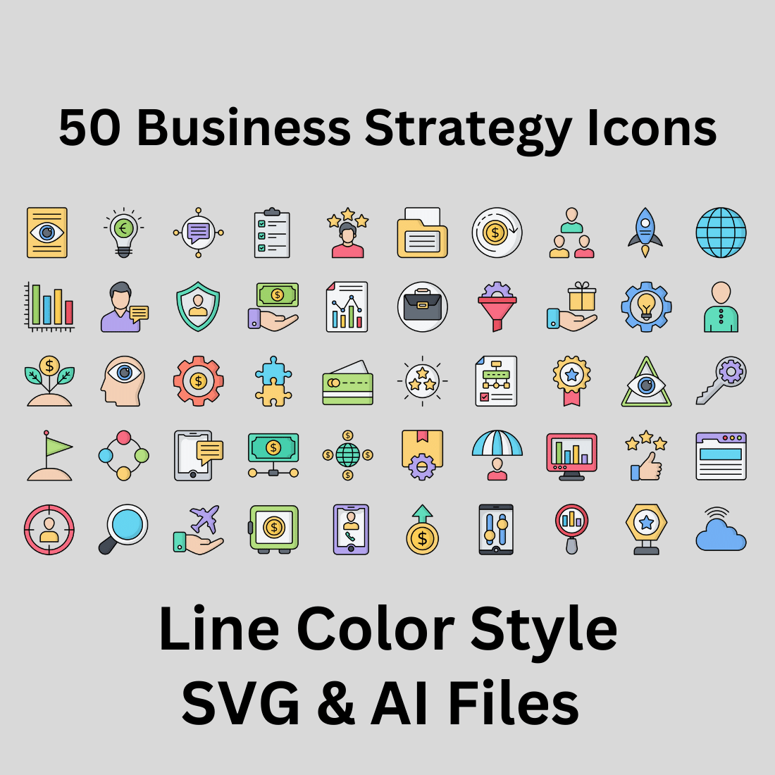 Business Strategy Icon Set 50 Line Color Icons - SVG And AI Files preview image.