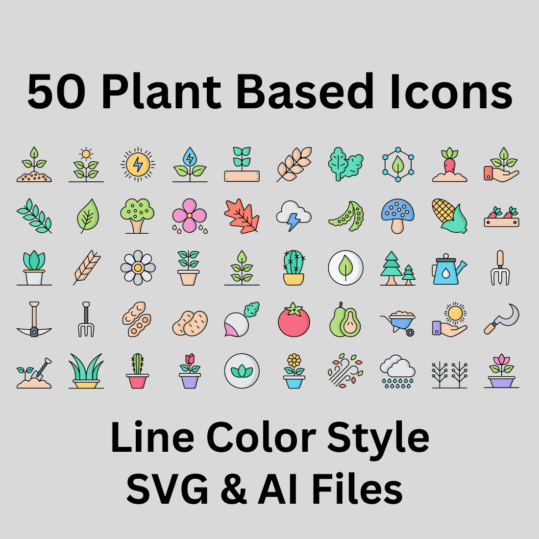 Plant Based Icon Set 50 Line Color Icons - SVG And AI Files preview image.