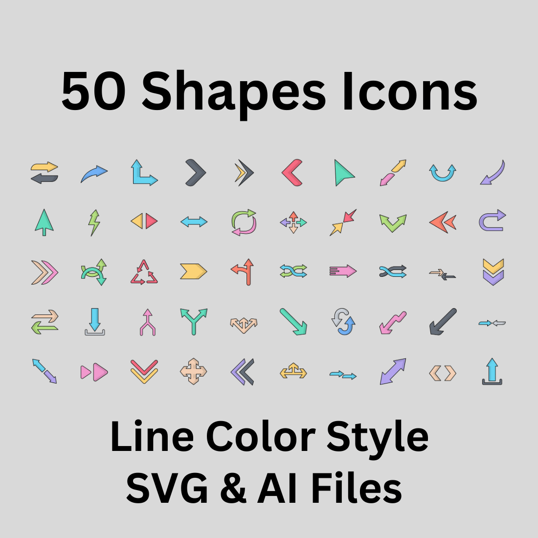 Shapes Icon Set 50 Line Color Icons - SVG And AI Files preview image.