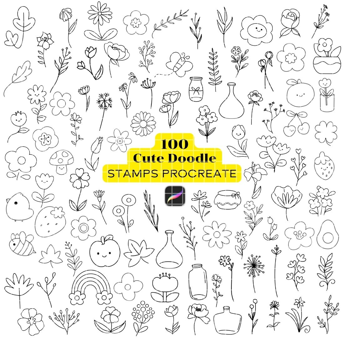 100 Cute Doodle Stamps Procreate cover image.