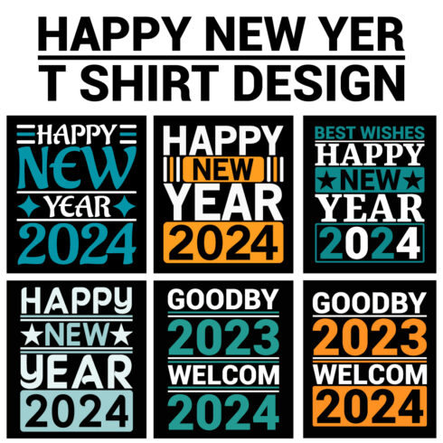 12 PIECES HAPPY NEW YEAR 2024 T SHIRT DESIGN cover image.