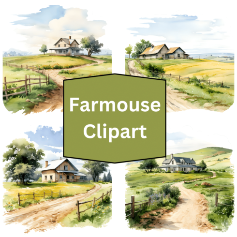 watercolor farmhouse cliparts cover image.