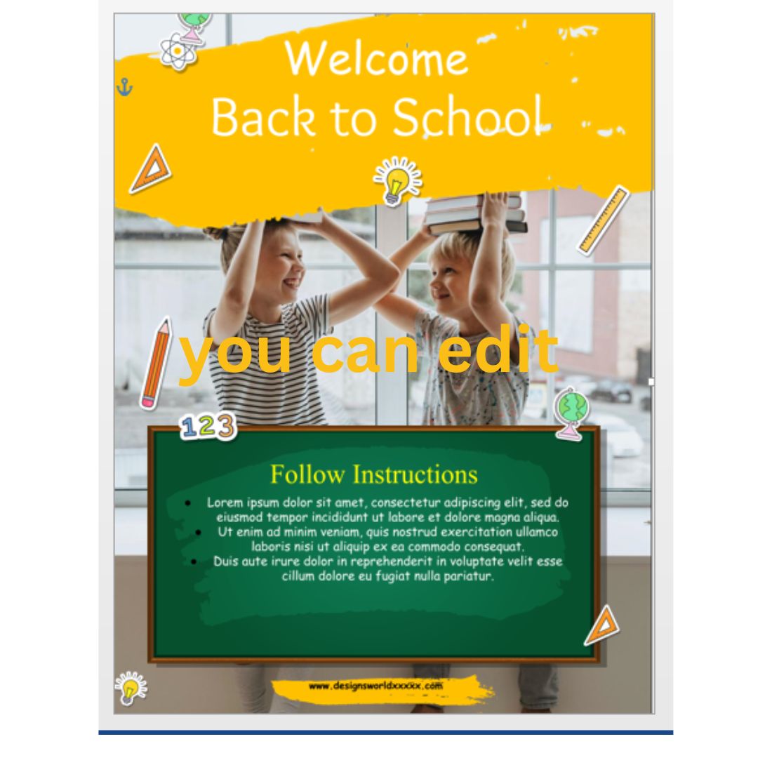 Back to school flyer template preview image.