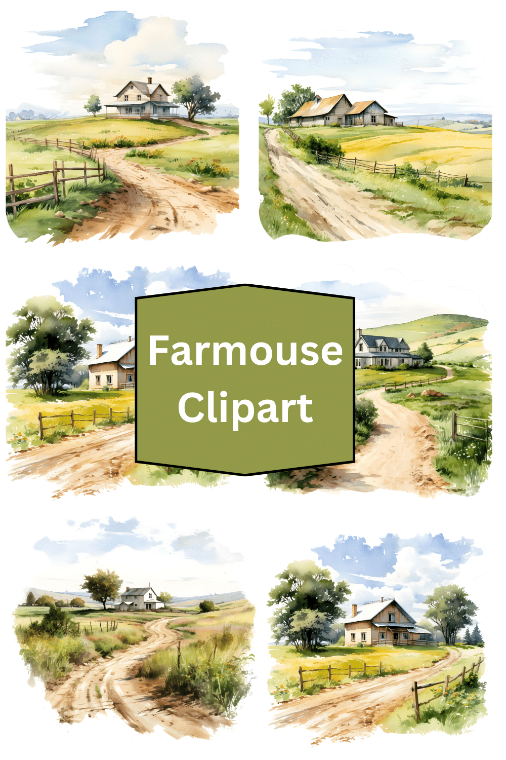 watercolor farmhouse cliparts pinterest preview image.