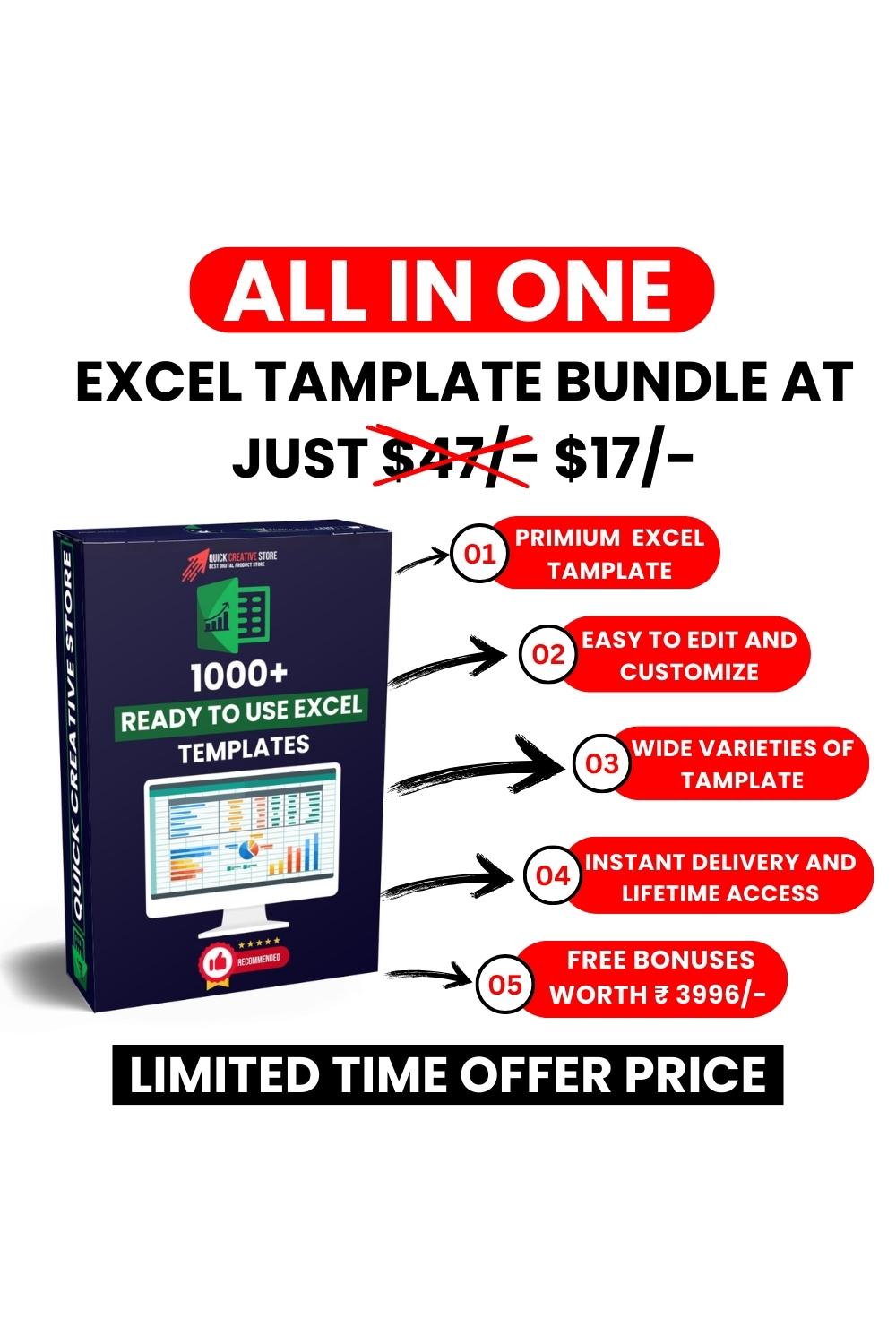 1000+ Excel Template Bundle pinterest preview image.