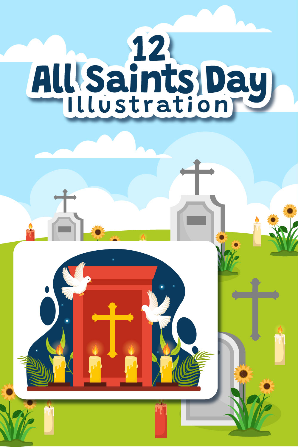 12 All Saints Day Vector Illustration pinterest preview image.