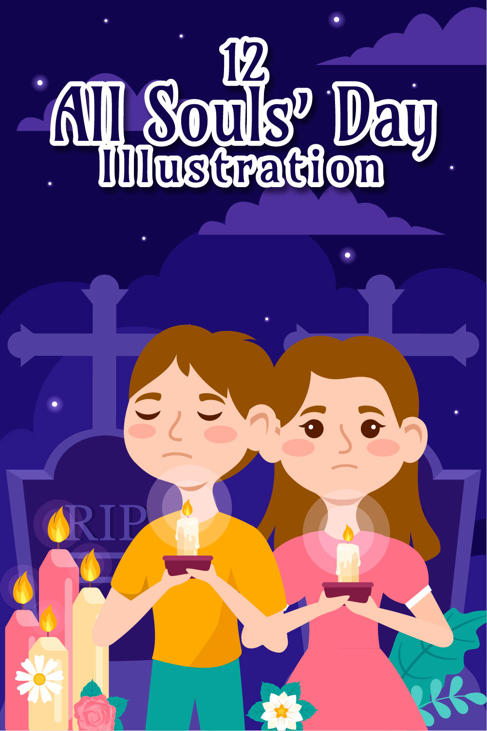 12 All Souls Day Vector Illustration pinterest preview image.