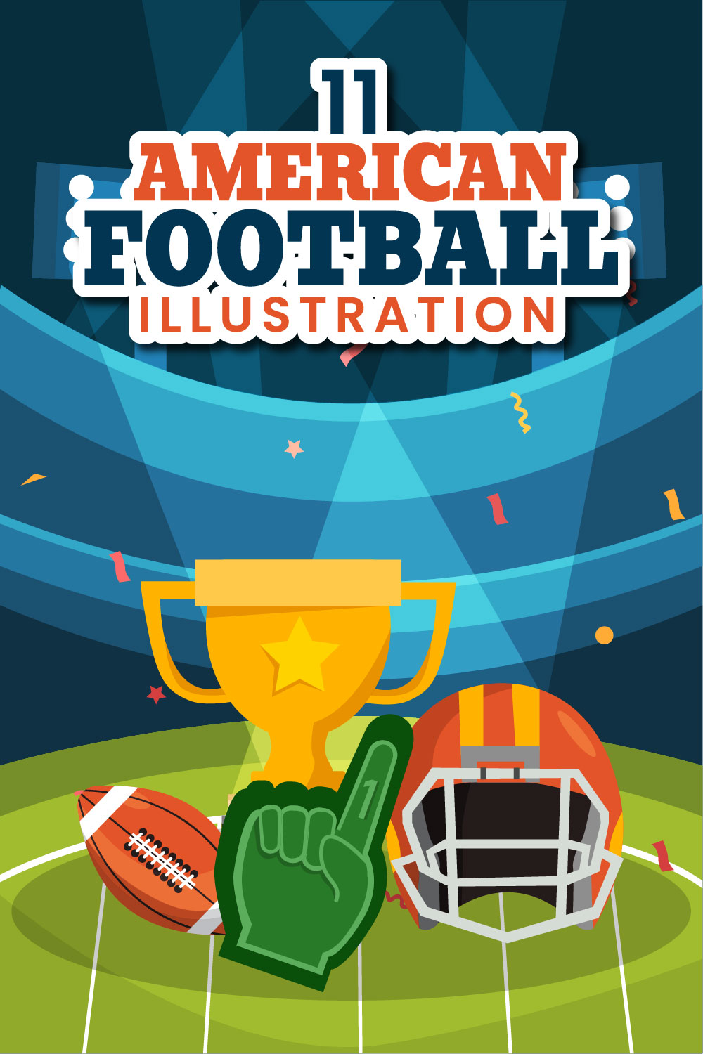 11 American Football Vector Illustration pinterest preview image.