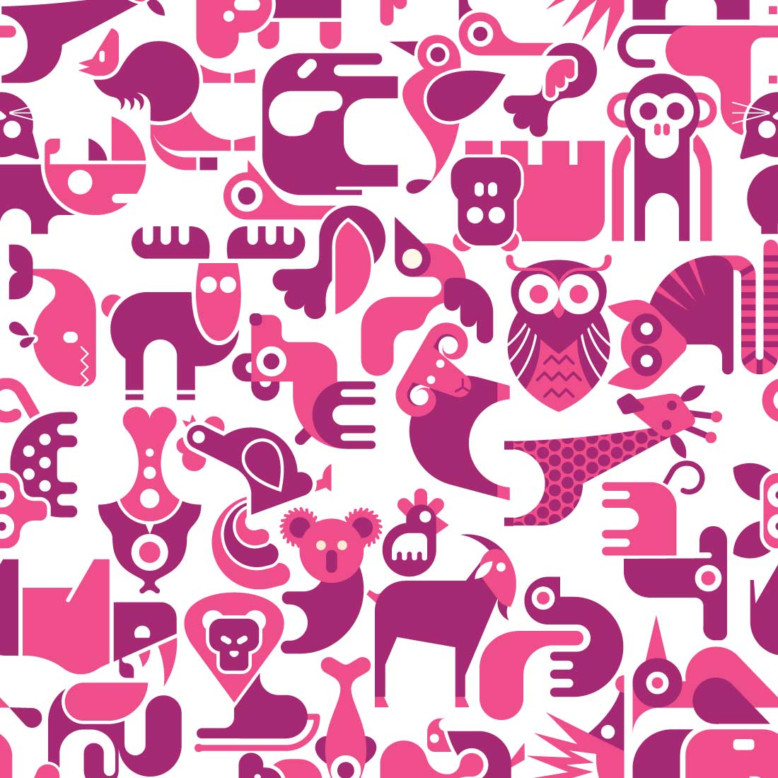 Animals Seamless Pattern in Vector preview image.