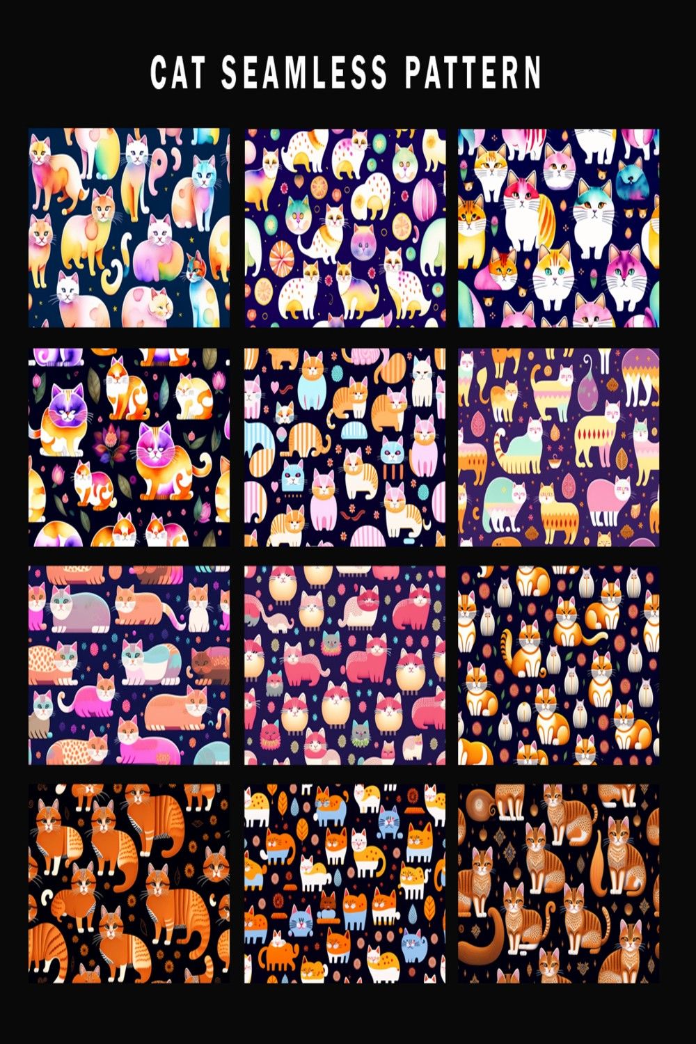 Cate - Seamless pattern, cat background pattern, cat colorful background pattern pinterest preview image.