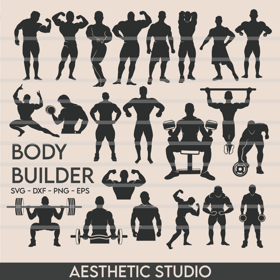Bodybuilder SVG, Gym Svg, Muscle Man Svg, Workout Svg, Bodybuilder Clipart, Fitness Svg, Muscle Man Vector, Silhoette, Weights Svg, Dxf, Png, Eps, Cut file cover image.