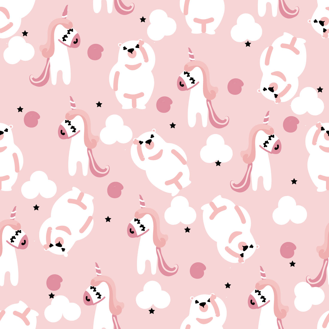 Bear and Unicorn Seamless Pattern in Vector preview image.