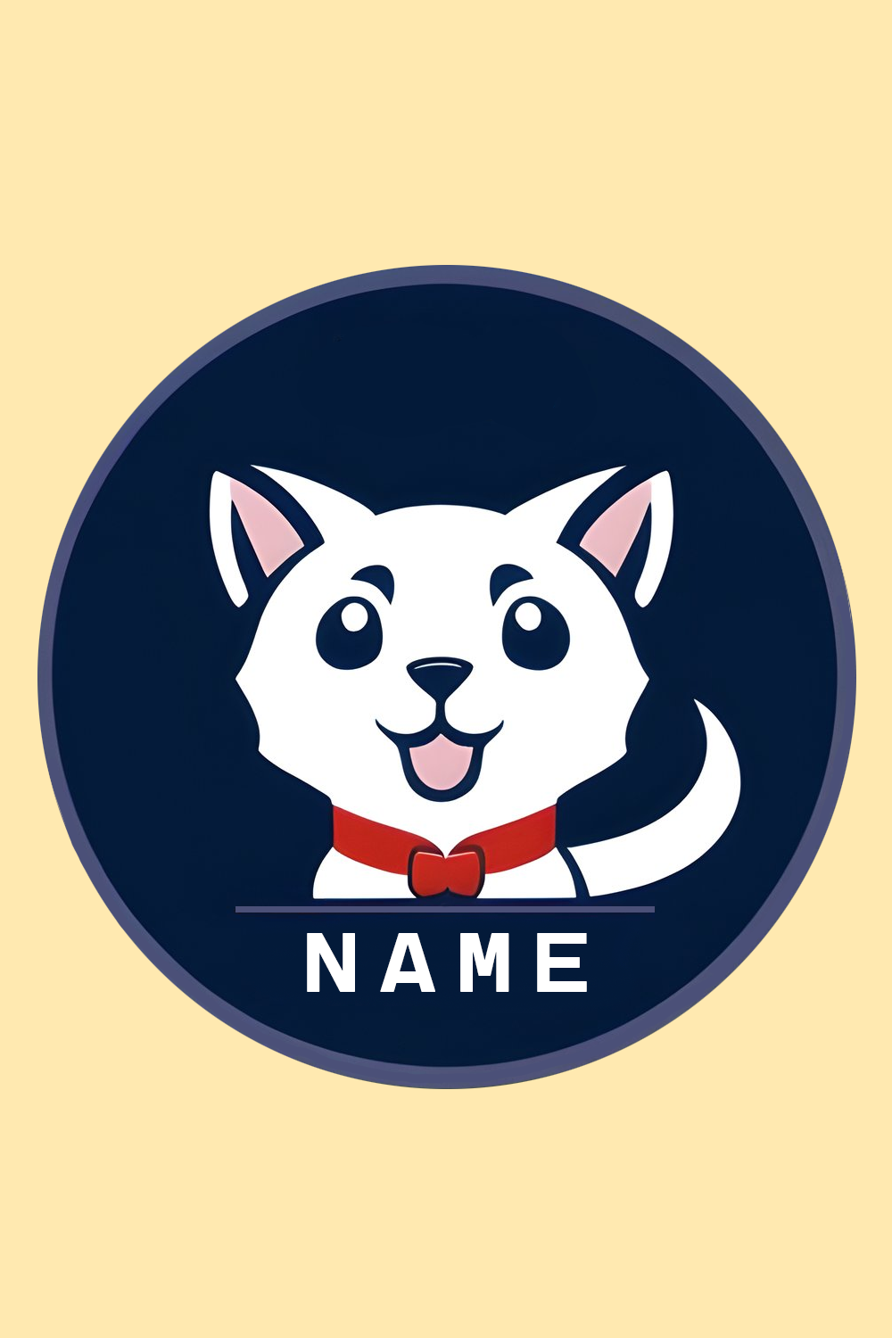 dog logo, with inscription, and skin color background pinterest preview image.