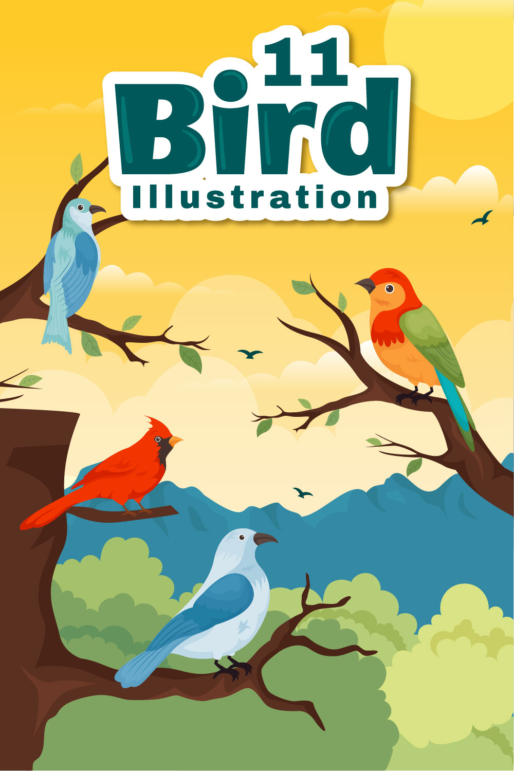 11 Bird Animal Vector Illustration pinterest preview image.