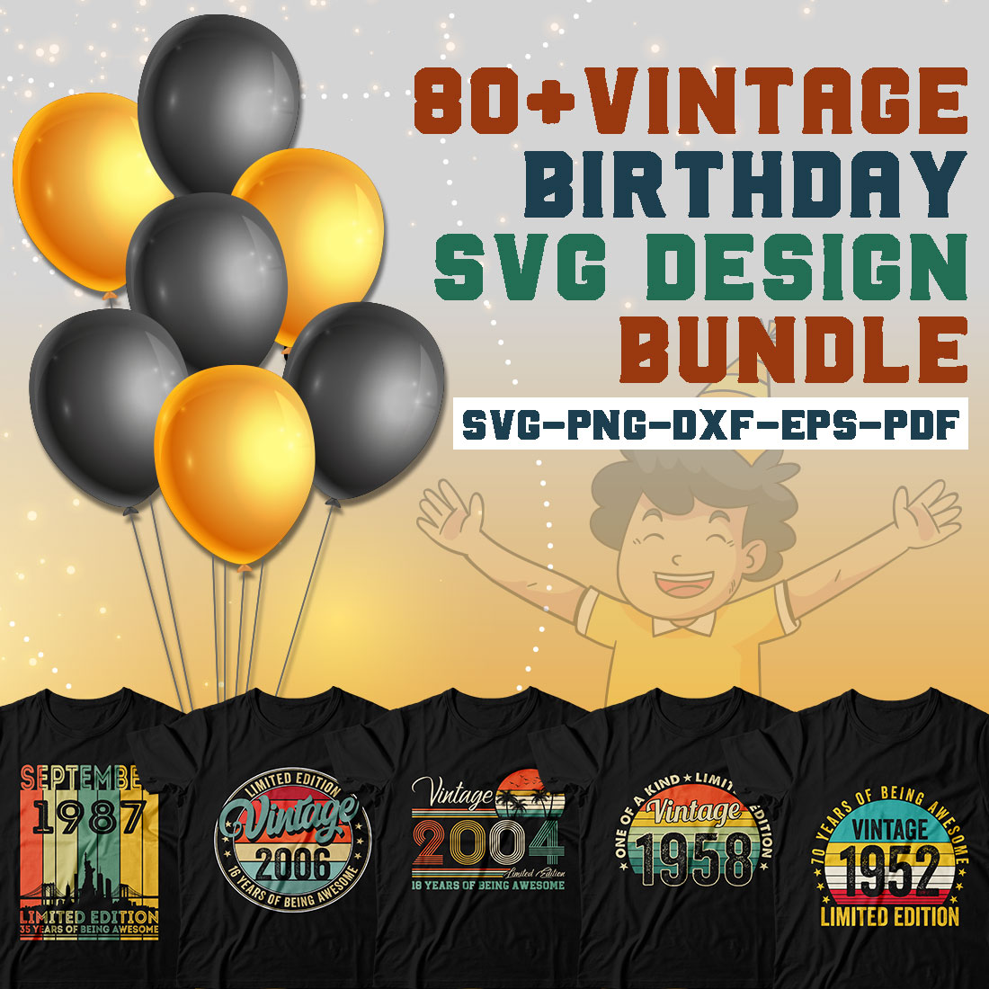 Vintage Birthday Svg Design Bundle cover image.