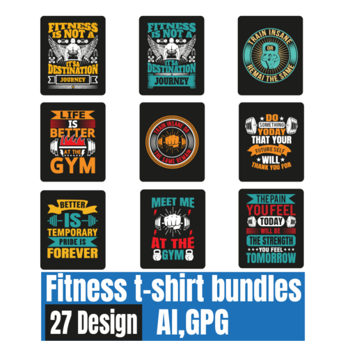 GYM/Fitness typography T-shirt design bundles cover image.