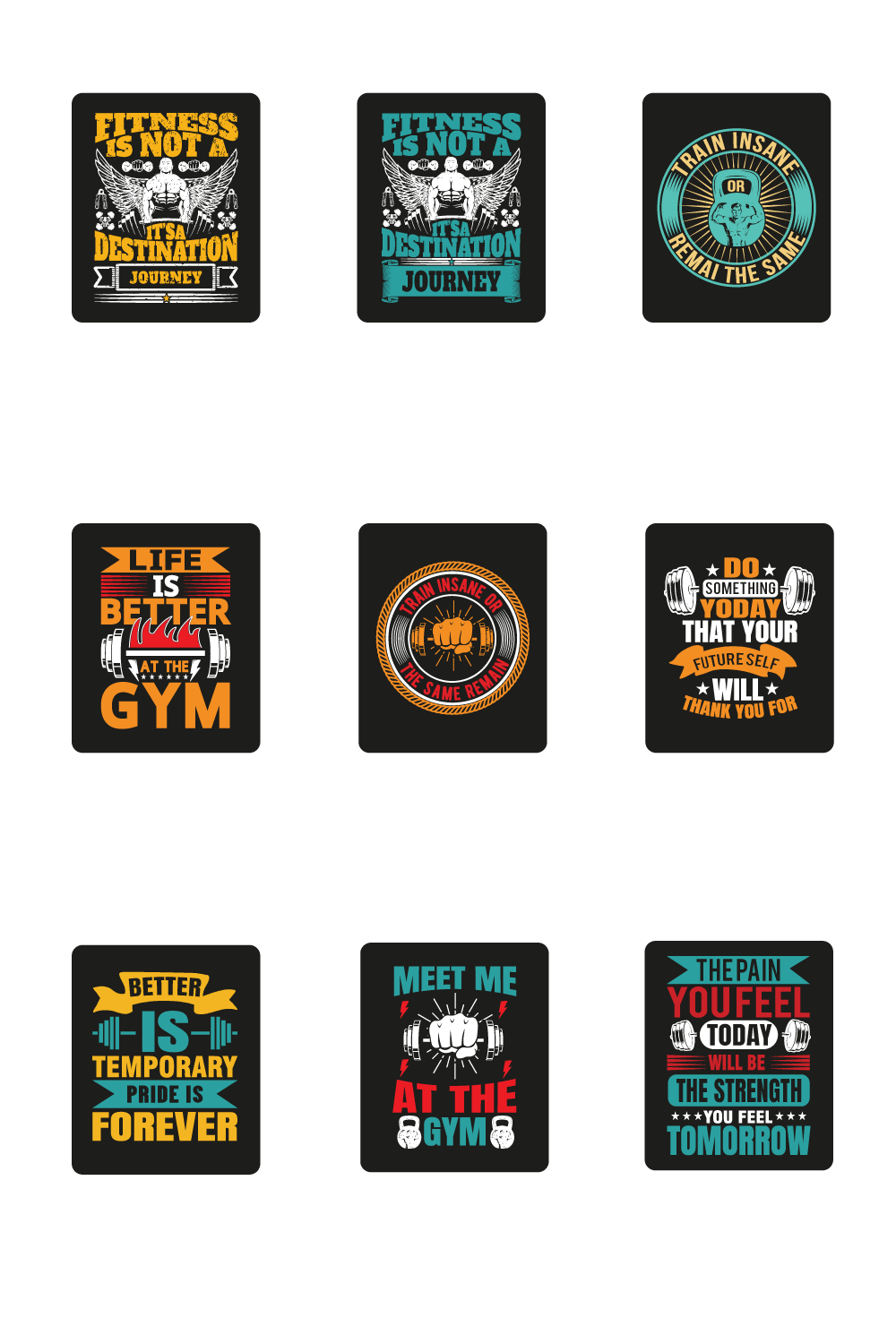 GYM/Fitness typography T-shirt design bundles pinterest preview image.