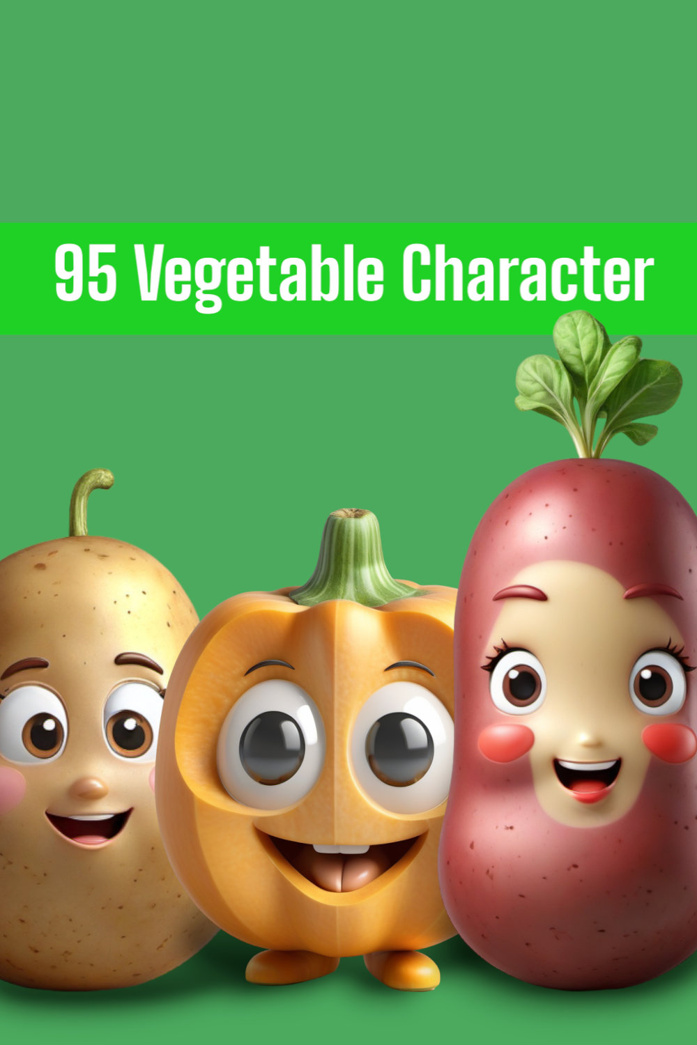 95 Vegetable Character 3d illustration pinterest preview image.