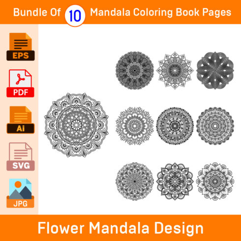 Bundle of 10 Mandala Coloring Book pages cover image.