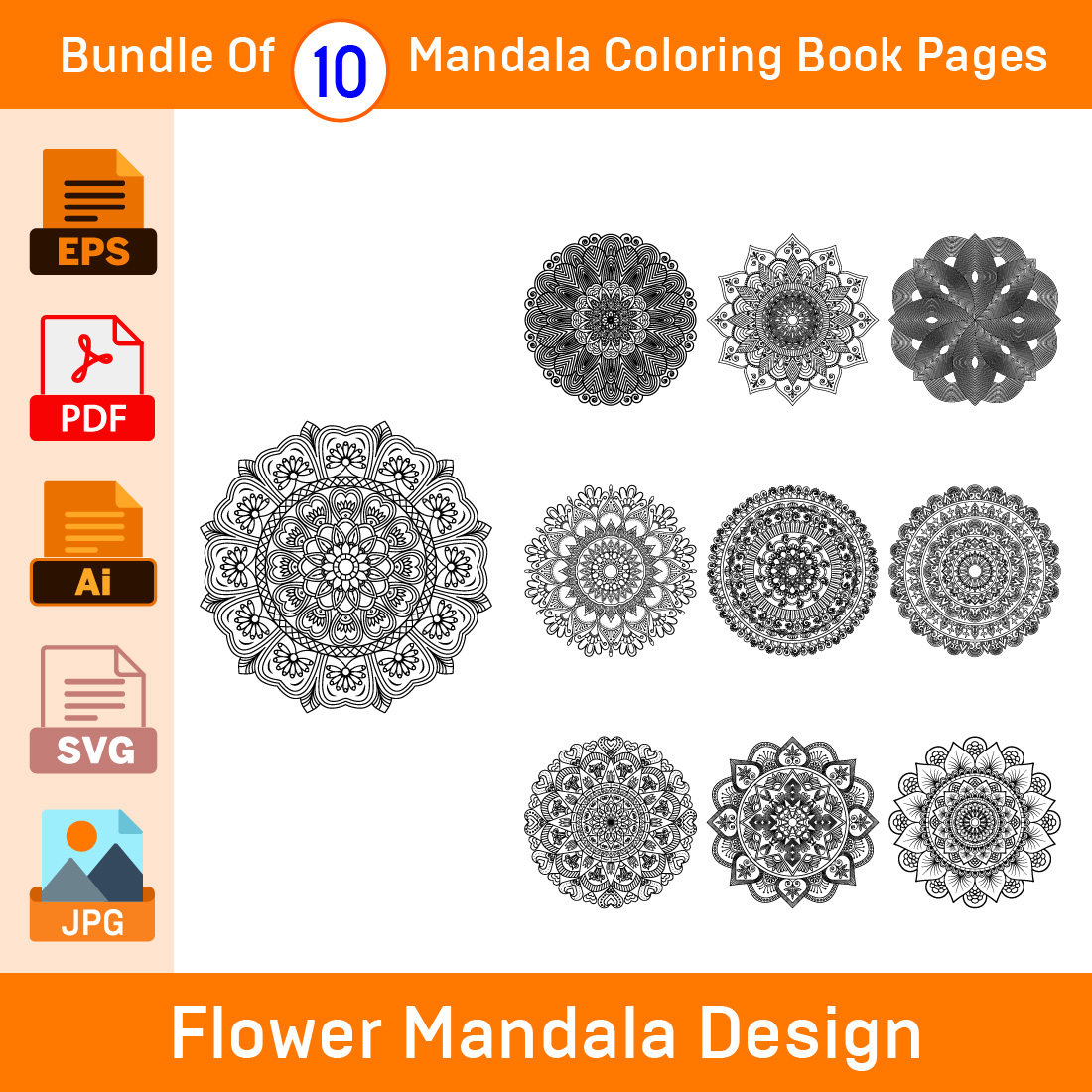 Bundle of 10 Mandala Coloring Book Pages - MasterBundles